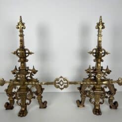 French Neo-Renaissance Bronze Fireplace Andirons - Front View - Styylish