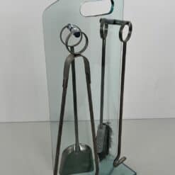 1970s French Tempered Glass Fireplace Companion Set - Angled View - Styylish