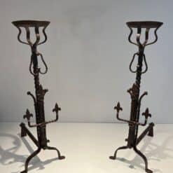 French Gothic Revival Landiers with Fleur-de-Lys - Pair View - Styylish