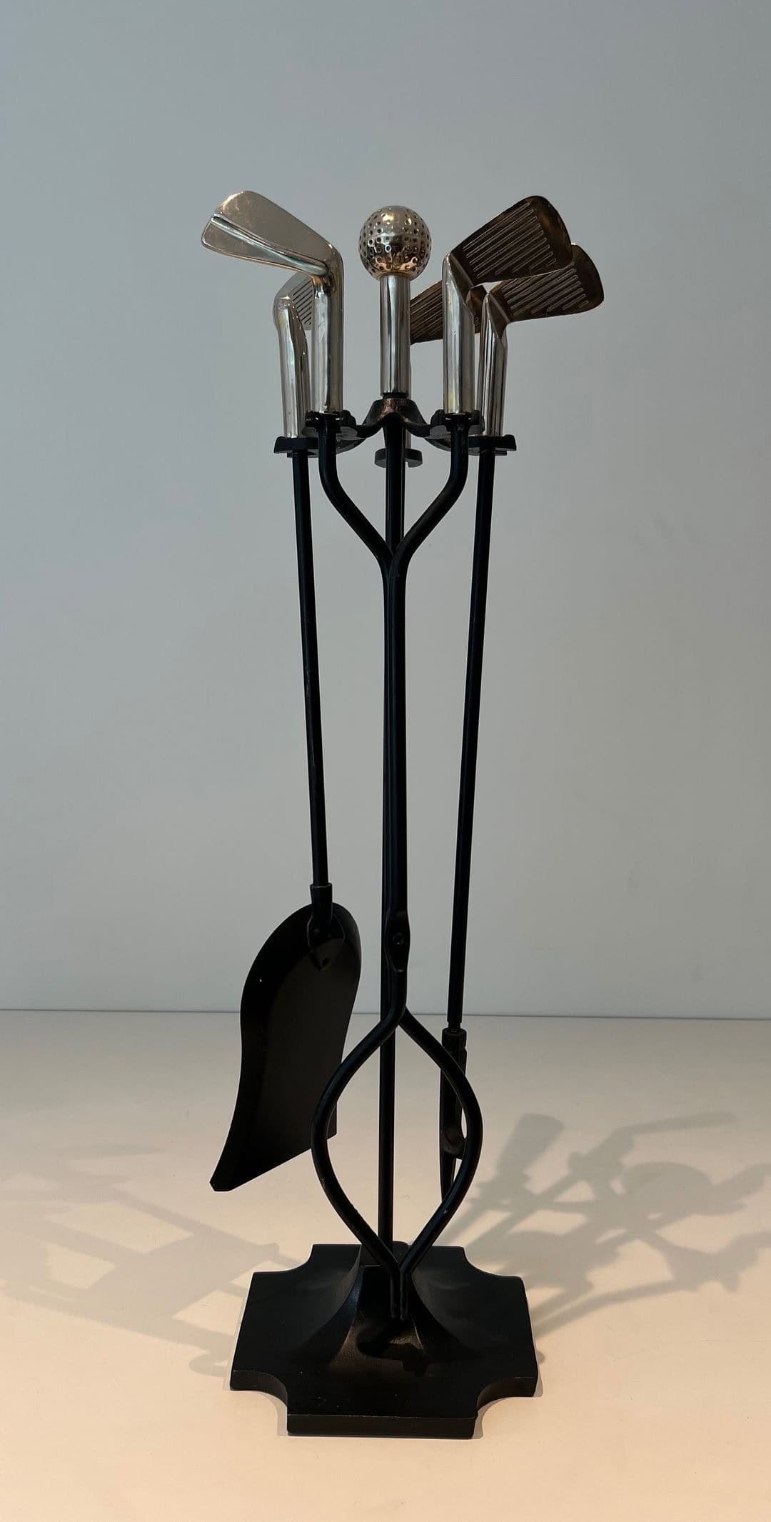 French Golf-Themed Fireplace Companion Set - Front View - Styylish