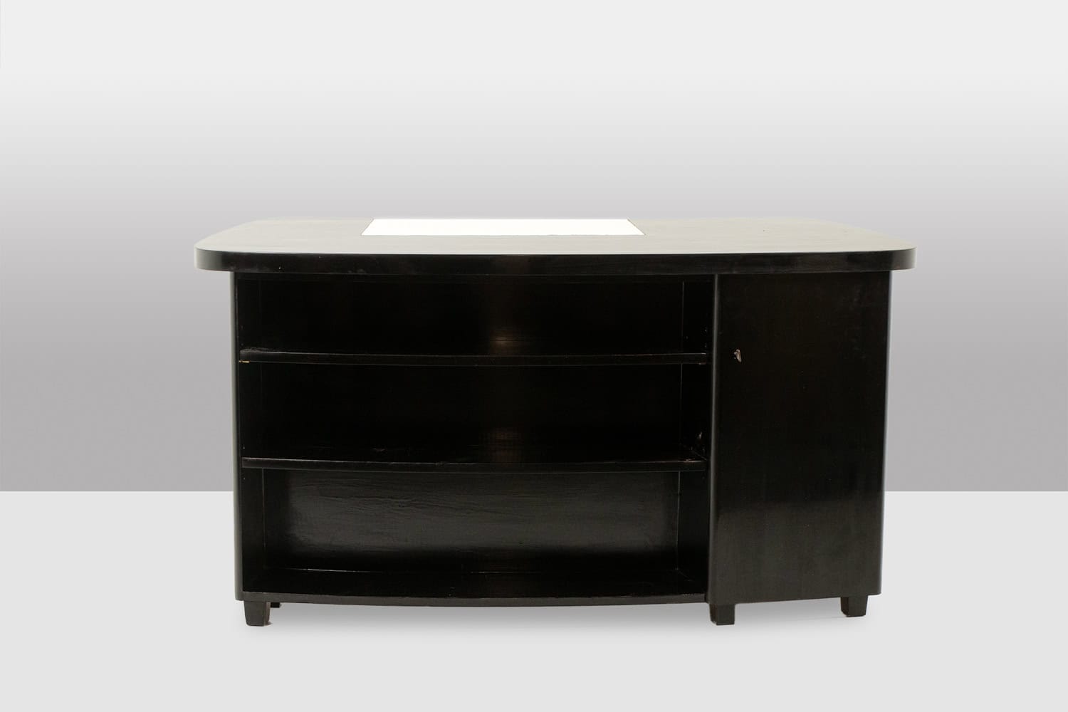 Art Deco Kidney-Shaped Desk in Black Lacquered Wood - Front View - Styylish