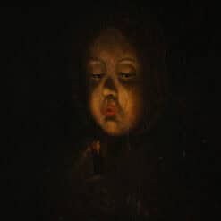 "Figure Blowing Out a Candle" Chiaroscuro Oil Painting - Medium View - Styylish