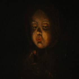 Figure Blowing Out a Candle, Chiaroscuro Oil Painting, 19th century