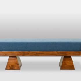 Contemporary Italian Ash and Ice Blue Mohair Bench