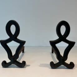 Raymond Subes Attributed Cast Iron Andirons - Pair View - Styylish