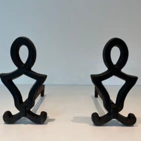 Raymond Subes Attributed Cast Iron Andirons