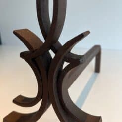 Raymond Subes Attributed Wrought Iron Andirons - Wrought Detail - Styylish