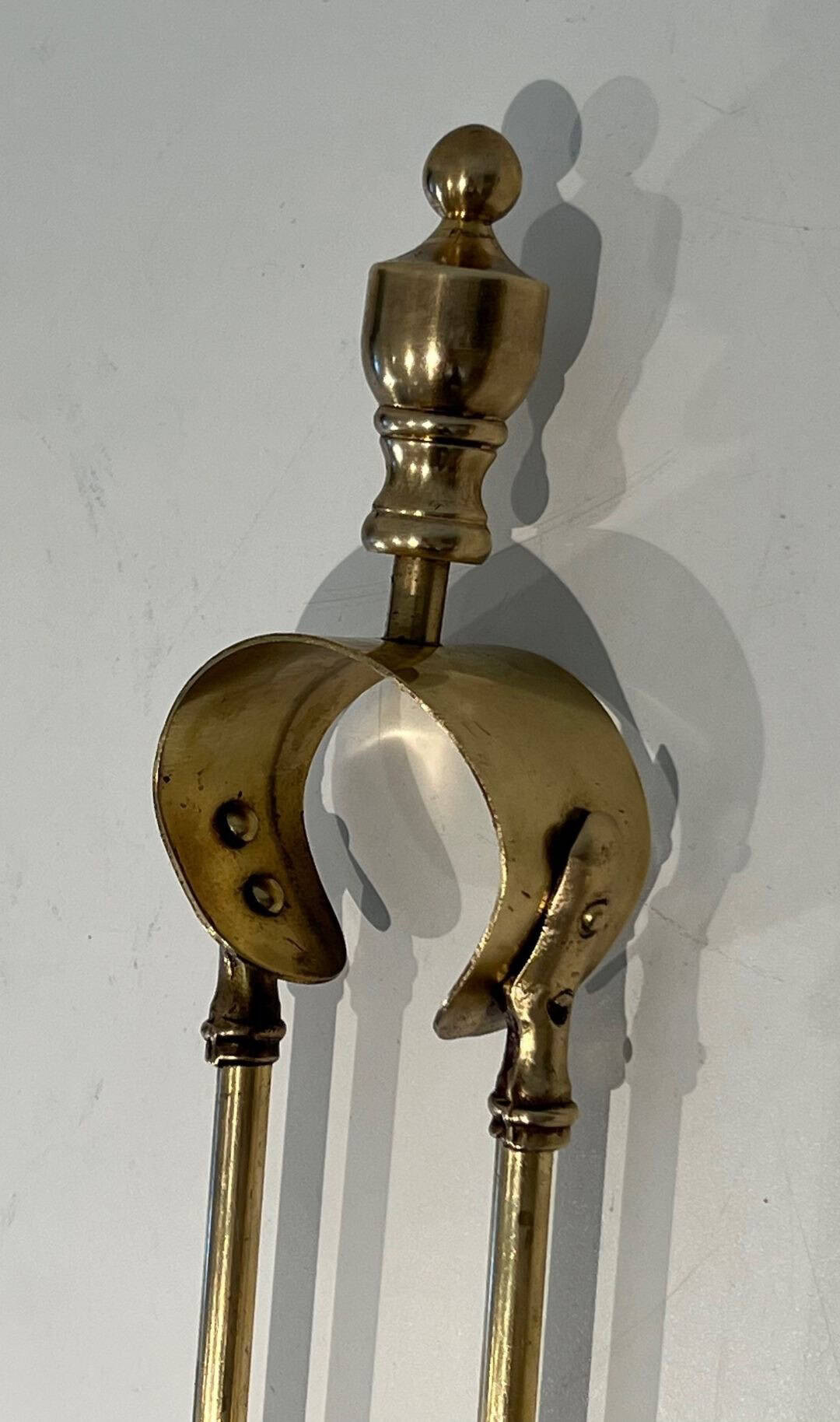 French Neoclassical Brass Fireplace Companion Set - Tongs Handle - Styylish