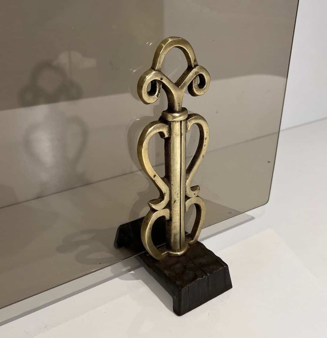 French Smoked Glass Fireplace Screen - Stand Detail Three - Styylish