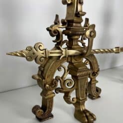 French Neo-Renaissance Bronze Fireplace Andirons - Base Detail Two - Styylish