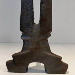 French Modernist Cast Iron Andirons - Base Detail - Styylish