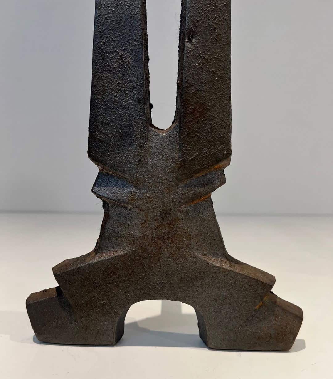 French Modernist Cast Iron Andirons - Base Detail - Styylish