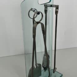 1970s French Tempered Glass Fireplace Companion Set - Full View - Styylish