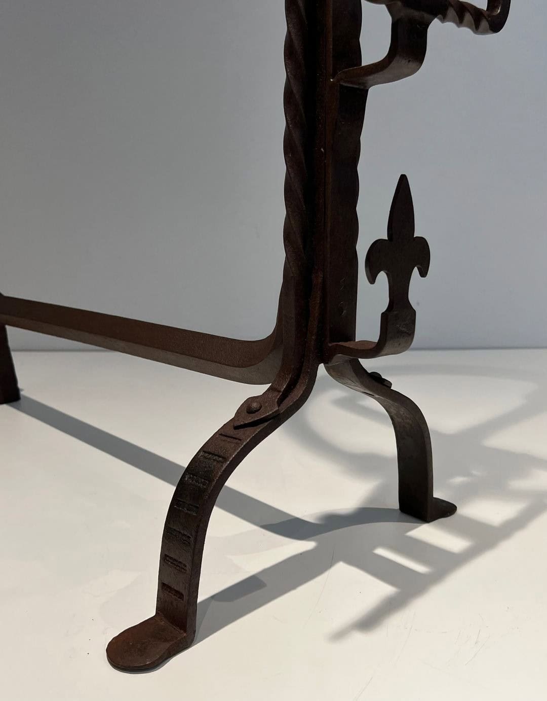 French Gothic Revival Landiers with Fleur-de-Lys - Base Detail - Styylish