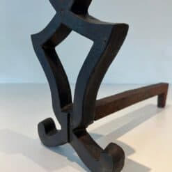 Raymond Subes Attributed Cast Iron Andirons - Base Detail - Styylish