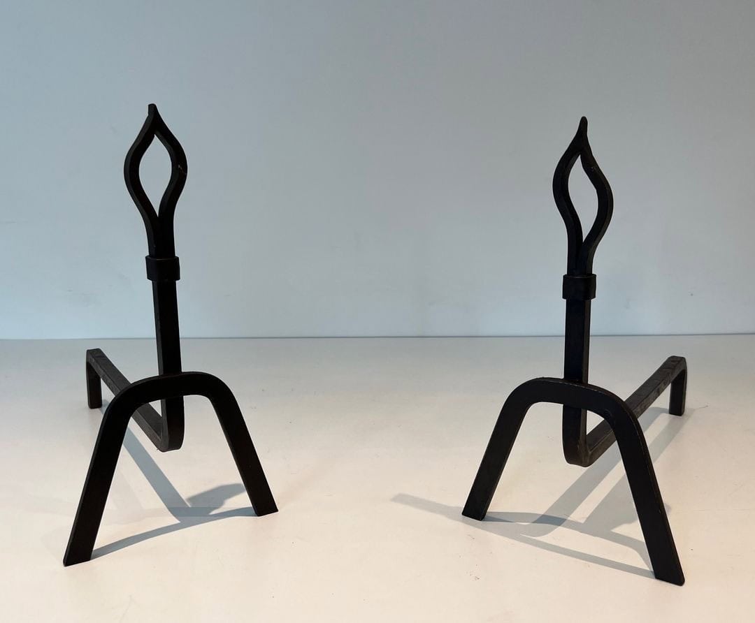 French Modernist Wrought Iron Andirons - Pair View - Styylish