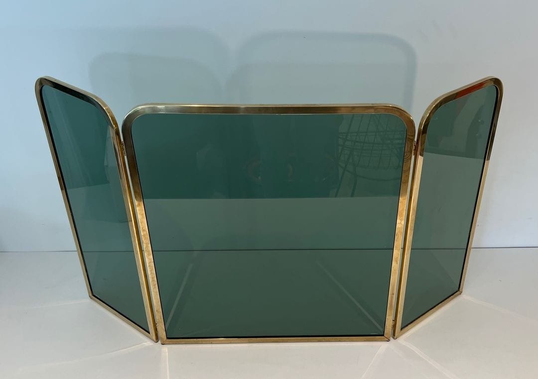 French Tinted Glass Fireplace Screen - Front View Extended - Styylish