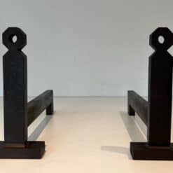 French Modernist Wrought Iron and Steel Andirons - Pair View - Styylish