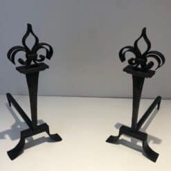 French Wrought Iron Fleur-de-Lys Andirons - Pair View - Styylish