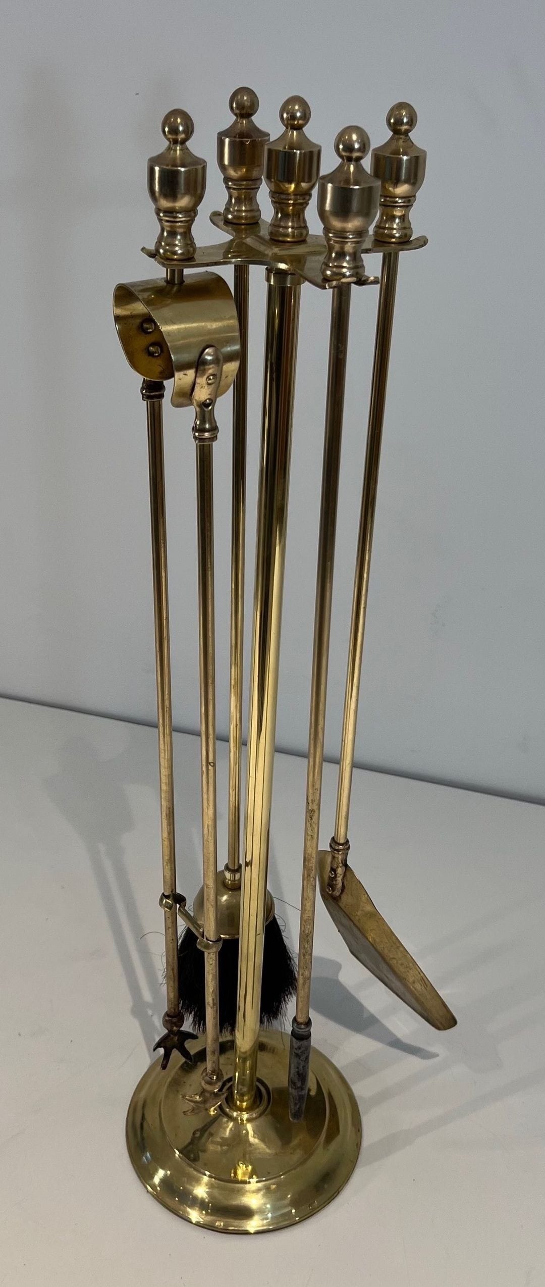 French Neoclassical Brass Fireplace Companion Set - Full View - Styylish