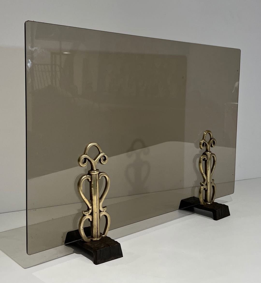 French Smoked Glass Fireplace Screen - Alt View - Styylish