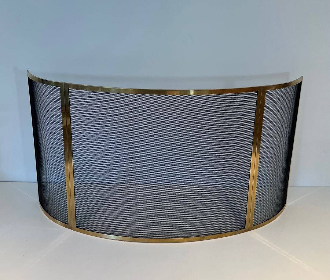 French Curved Brass Fireplace Screen - Wide View - Styylish
