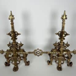 French Neo-Renaissance Bronze Fireplace Andirons - Wide View - Styylish