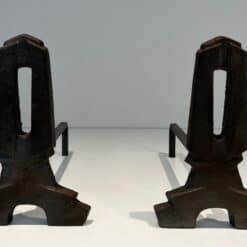 French Modernist Cast Iron Andirons - Pair View - Styylish