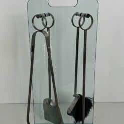 1970s French Tempered Glass Fireplace Companion Set - Full Front View - Styylish
