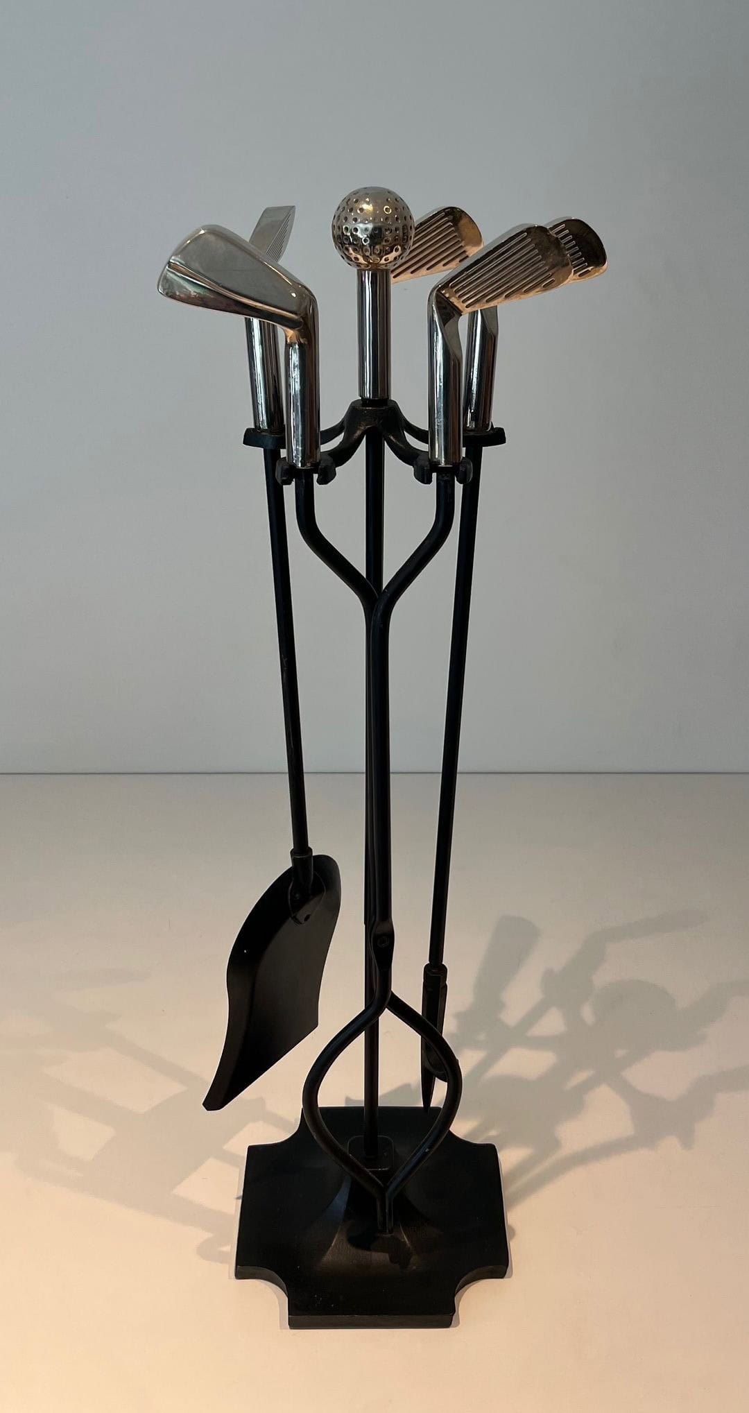 French Golf-Themed Fireplace Companion Set - Full View - Styylish