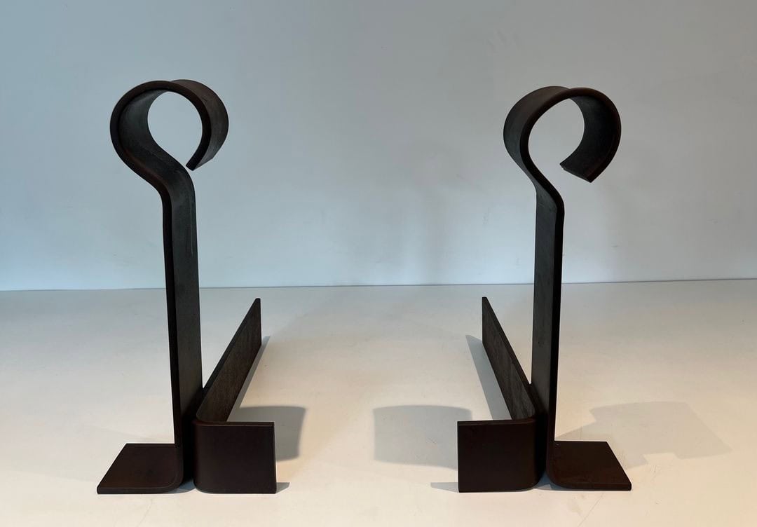 French Modernist Wrought Iron Andirons - Pair View - Styylish