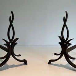 Raymond Subes Attributed Wrought Iron Andirons - Front View - Styylish