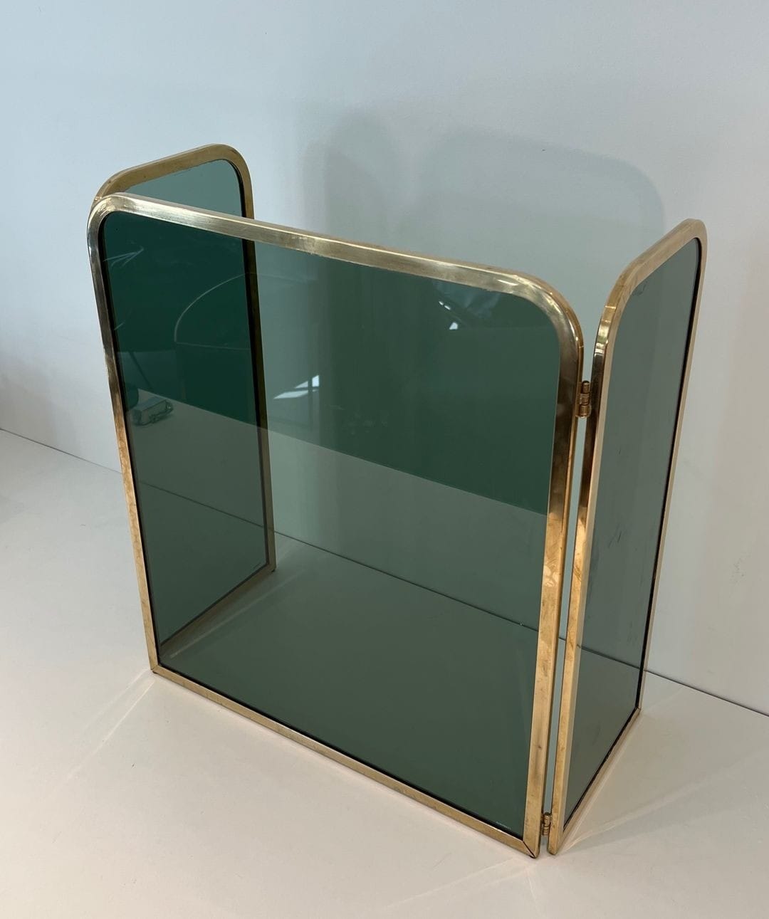 French Tinted Glass Fireplace Screen - Angled View Half-fold - Styylish