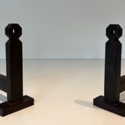 French Modernist Wrought Iron and Steel Andirons - Angled View - Styylish