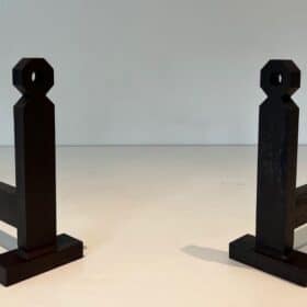 French Modernist Wrought Iron and Steel Andirons