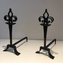 French Wrought Iron Fleur-de-Lys Andirons - Angled View - Styylish