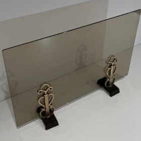 French Smoked Glass and Bronze Fireplace Screen