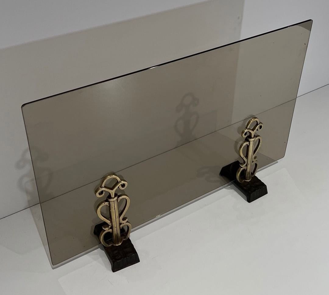 French Smoked Glass Fireplace Screen - Top View - Styylish