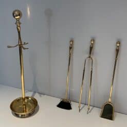 French Neoclassical Brass Fireplace Companion Set - Stand & Tools View - Styylish