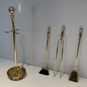 French Neoclassical Brass Fireplace Companion Set