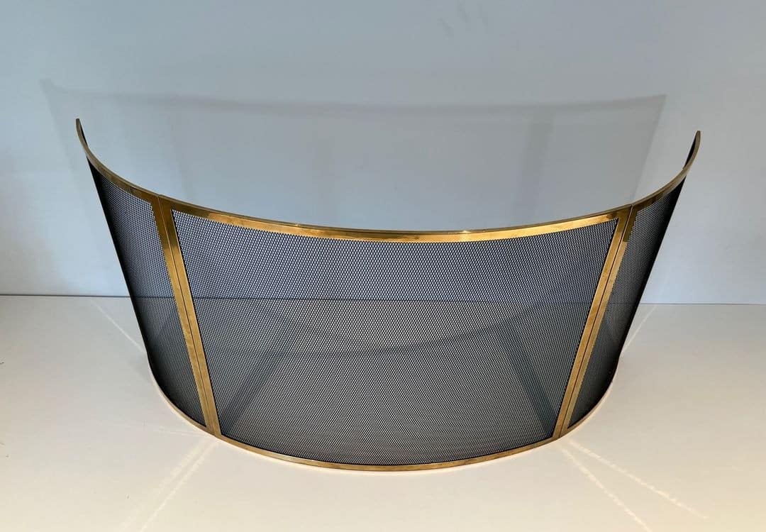 French Curved Brass Fireplace Screen - Top View - Styylish