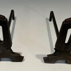 French Modernist Cast Iron Andirons - Top View - Styylish