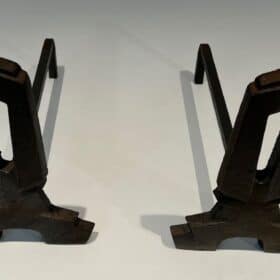 French Modernist Cast Iron Andirons