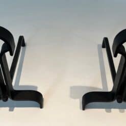 French Wrought Iron Andirons in Geometric Modernist Style - Top View - Styylish