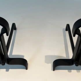 French Wrought Iron Andirons in Geometric Modernist Style