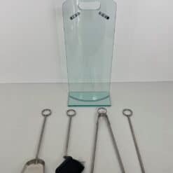 1970s French Tempered Glass Fireplace Companion Set - All Tools View - Styylish