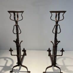 French Gothic Revival Landiers with Fleur-de-Lys - Front View - Styylish