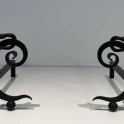 Pair of Art Deco Wrought Iron Serpent Andirons in the Style of Edgar Brandt - Image 3
