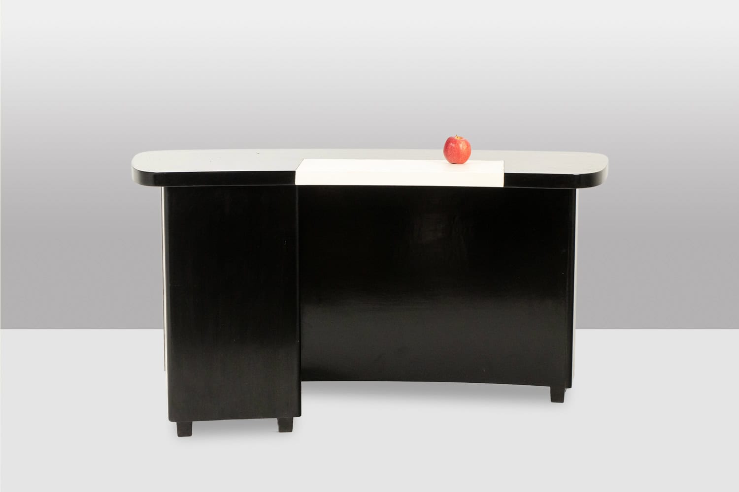 Art Deco Kidney-Shaped Desk in Black Lacquered Wood - Rear View - Styylish