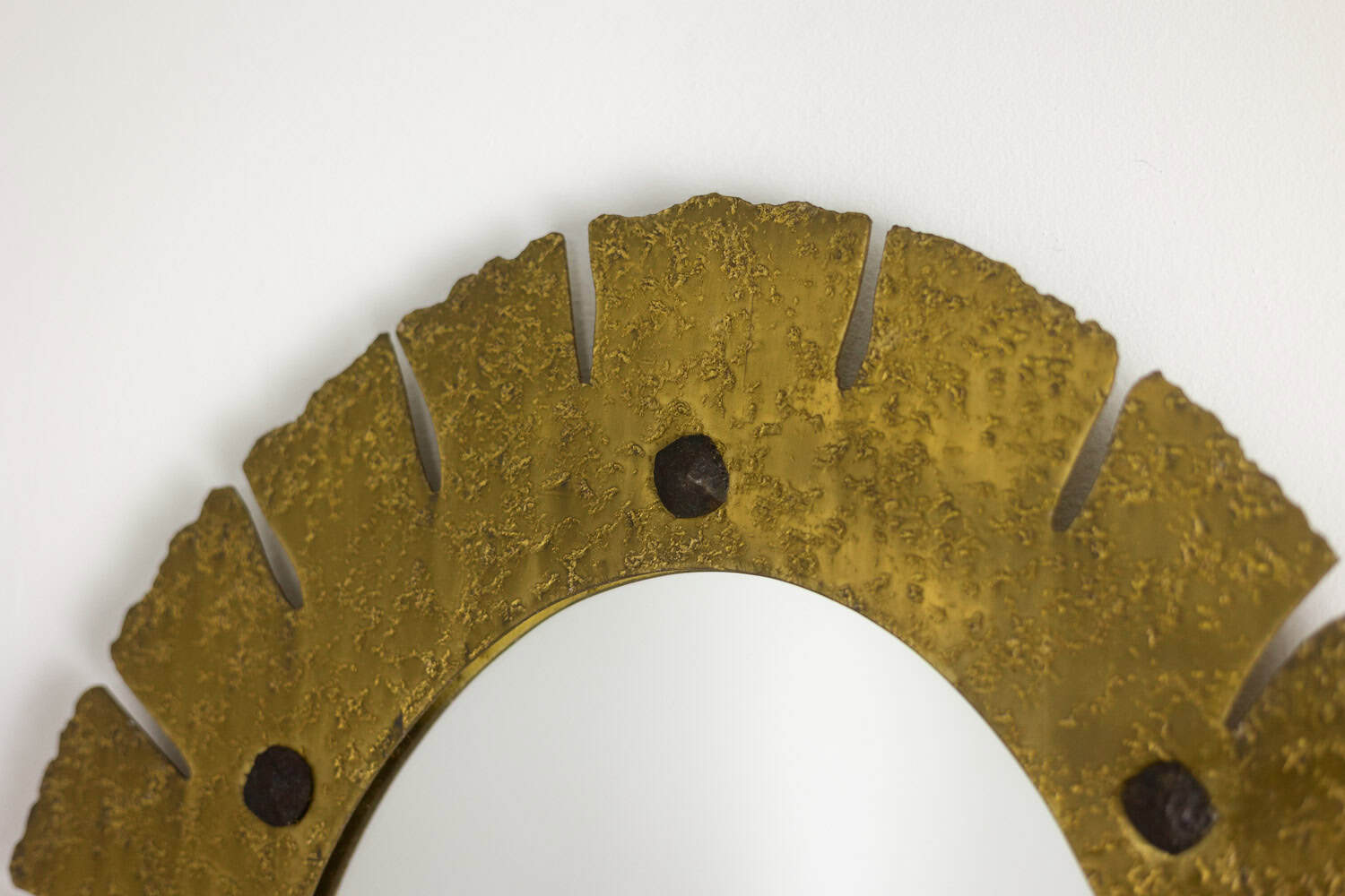 Vintage Gilded Brass Elliptical Mirror - Top Frame Detail - Styylish